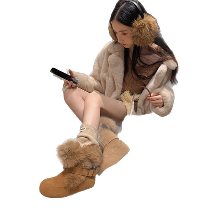 Damen Winterboots Weich Fellrand Kuschelig Warm