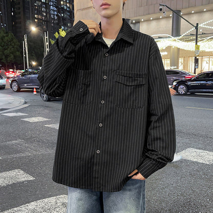 Herren Überhemdjacke Lässig Streifenjacke Mit Taschen