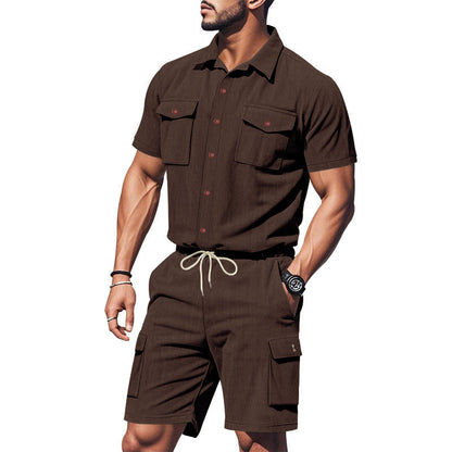 Herren Kurzarmhemd mit Cargo-Shorts Set Sommer
