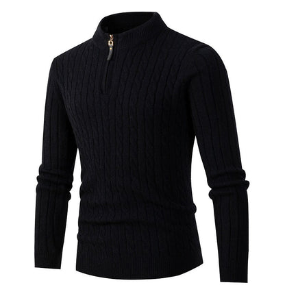 Herren Strickpullover Modern Zopfmuster Kragenreißverschluss