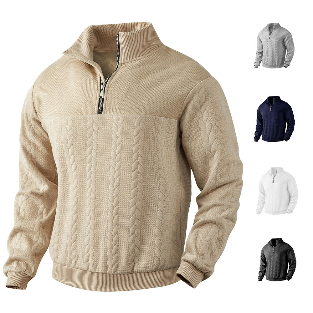 Herren Sweatshirt Strukturiert Zip Verschluss Modern - BerlinGlamour