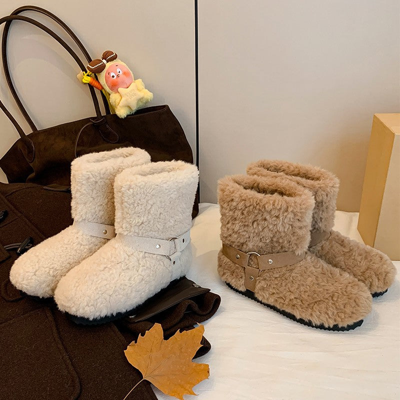 Damen Kuschelboots Weich Warm Winterstiefel mit Riemen