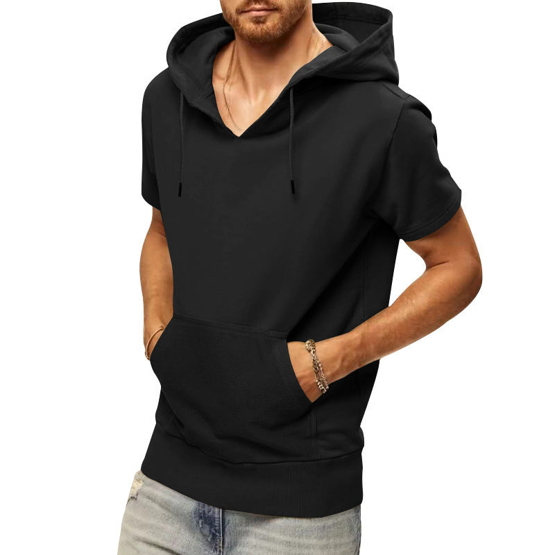 Herren Kapuzenpullover Kurzarm mit Kängurutasche Sportlich