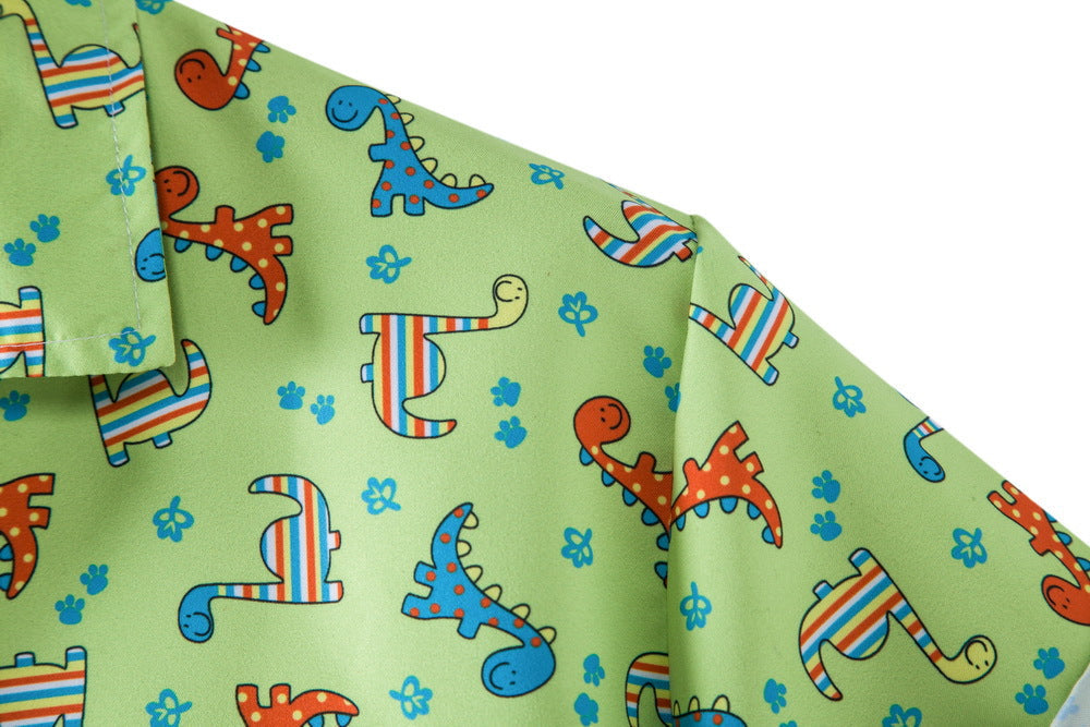 Herren Kurzarmhemd Dinosaurier Motiv Relaxed Fit