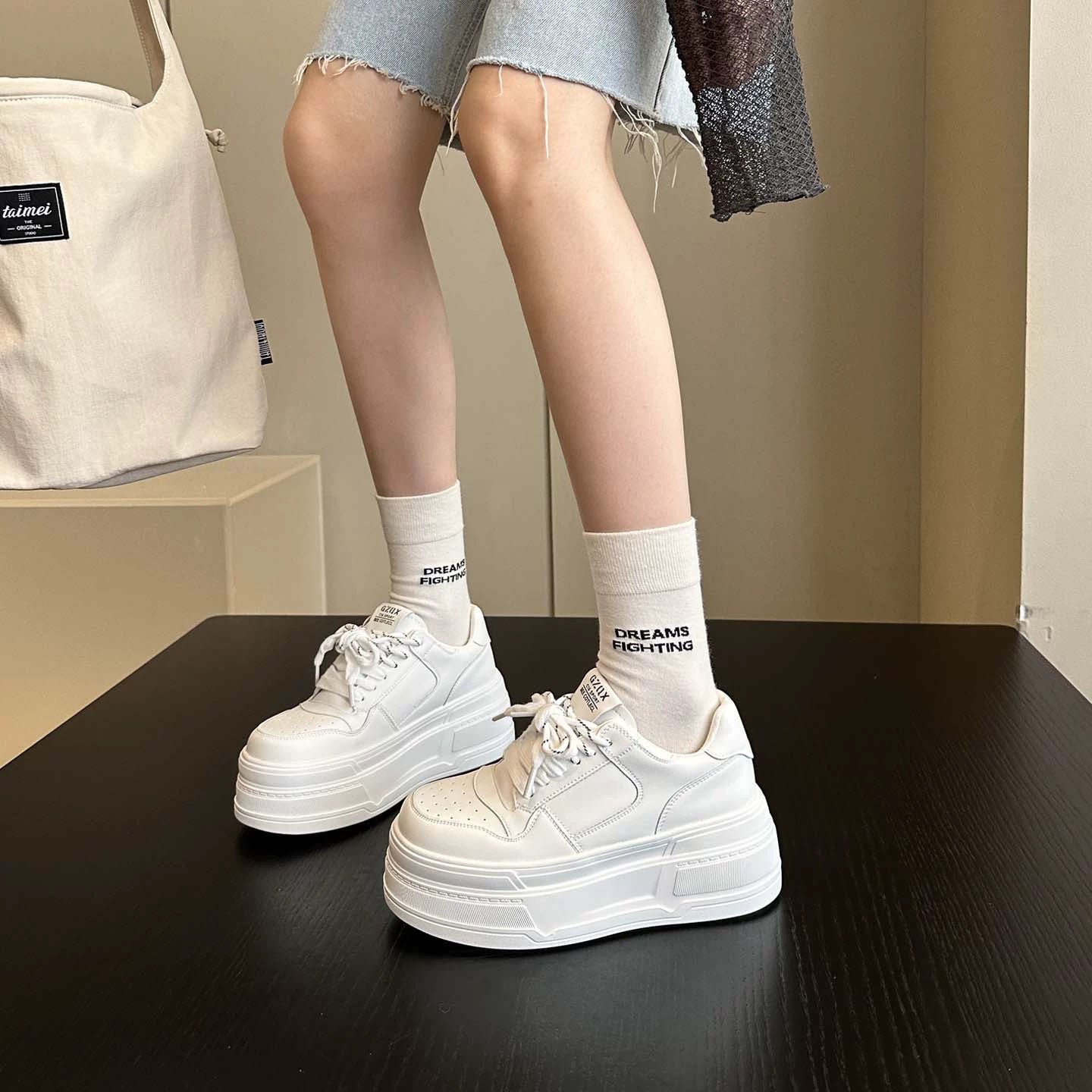 Damen Sneaker Hoch Plattform Atmungsaktiv Modern
