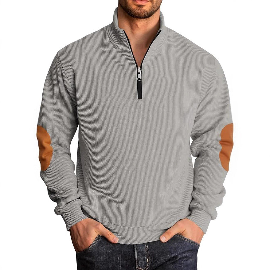 Herren Pullover Hochkragen Kontrast Ellbogenpatches Modern