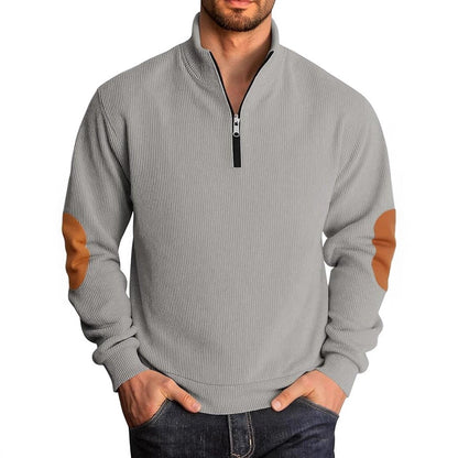 Herren Pullover Hochkragen Kontrast Ellbogenpatches Modern