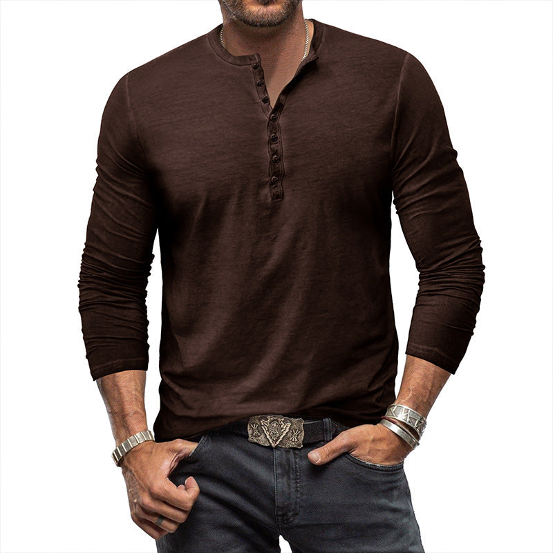 Herren Langarmshirt Henley Ausschnitt Modern Trendy
