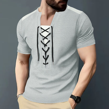 Herren Sportshirt Kurzarm Schnürdesign Modern