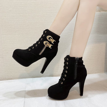 Runde Zehe High Heels Stiefel Damen Schuhe Spitze