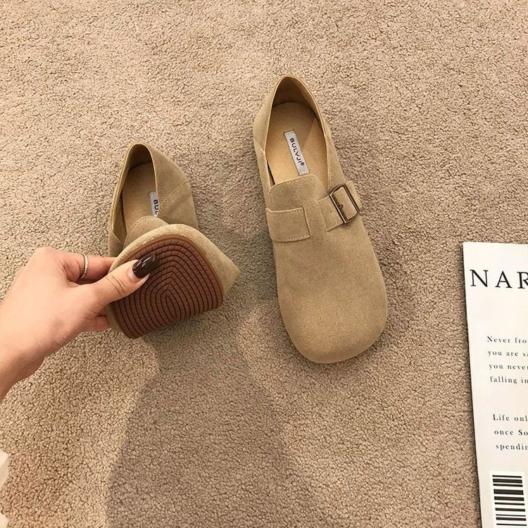 Damen Mokassins Elegante Schnalle Schuhe Weich Lederoptik