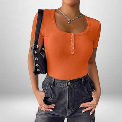 Damen Bodysuit Kurzarm Figurformend Mit Knöpfen