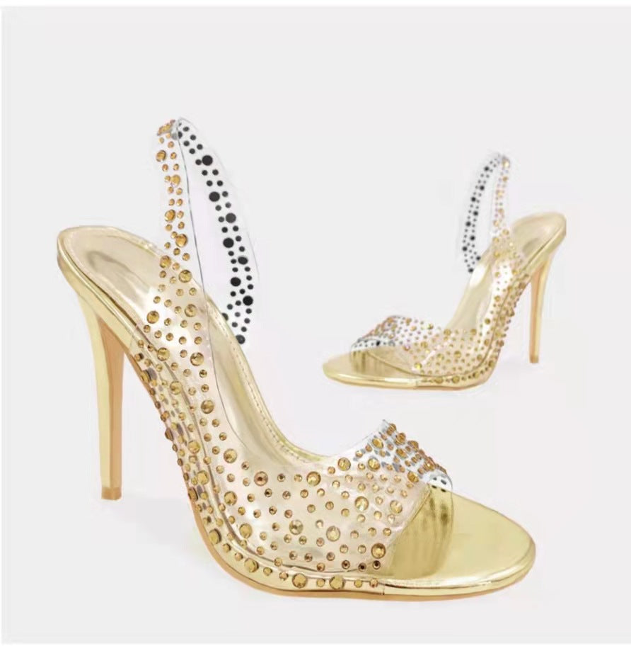Damen High Heel Sandalen Glitzer Strass Schuhe Party