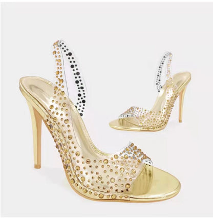 Damen High Heel Sandalen Glitzer Strass Schuhe Party