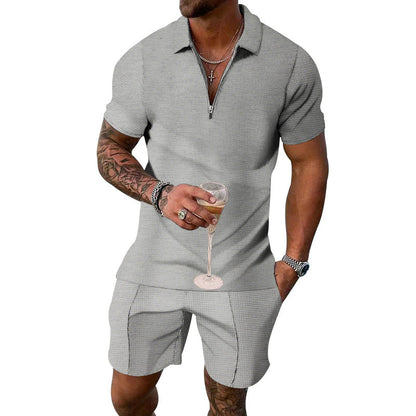 Herren Poloshirt Kurzarm mit Reißverschluss und Casual Shorts