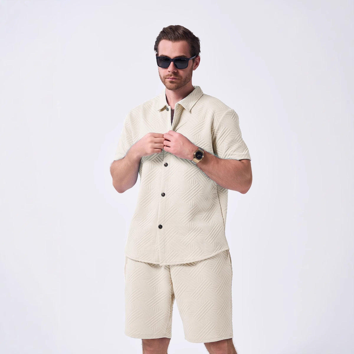 Herren Kurzarm-Hemd mit passender Shorts Sommer Berlin Stil - BerlinGlamour
