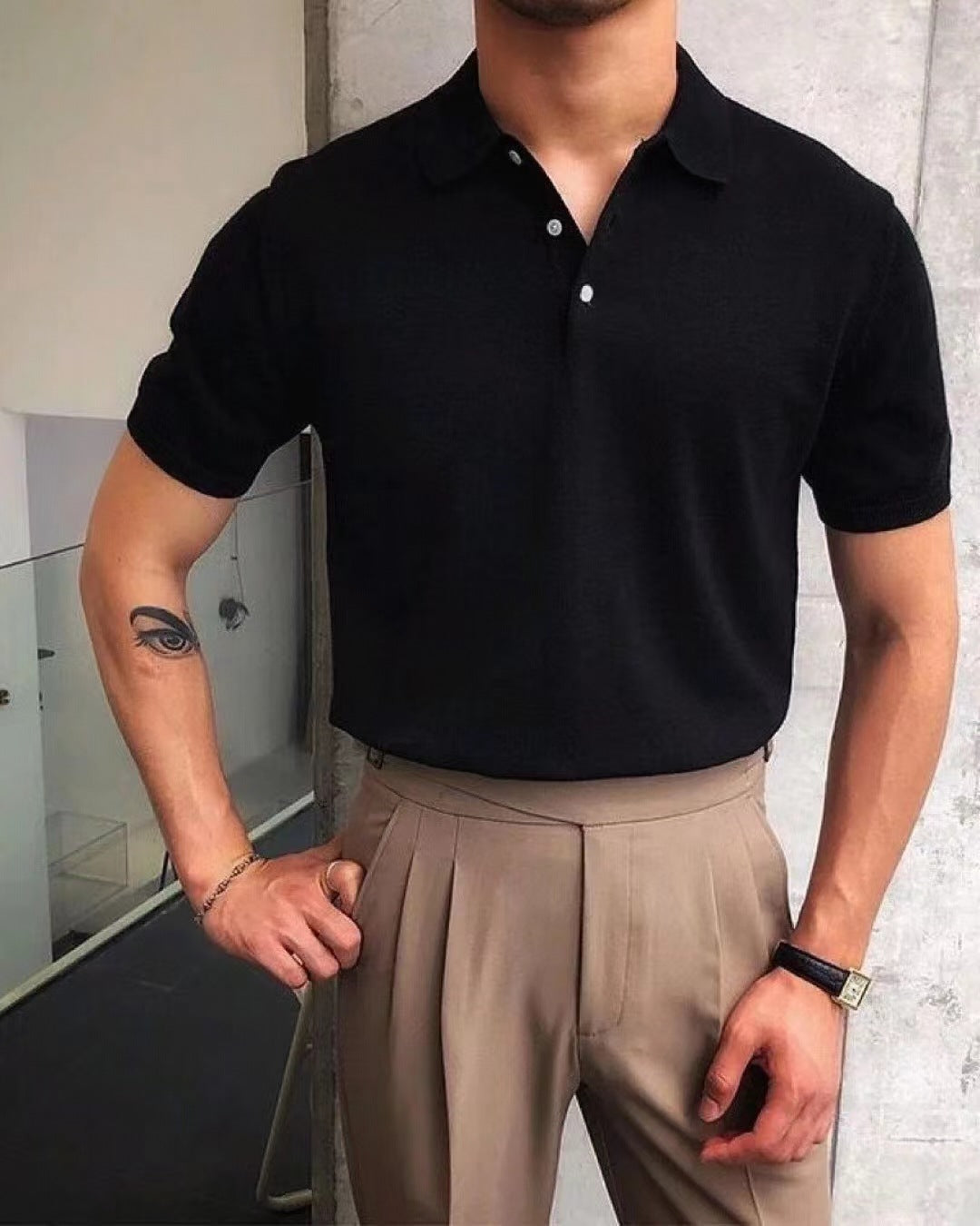 Herren Polo-Shirt Atmungsaktiv Elegant Kragen Baumwolle