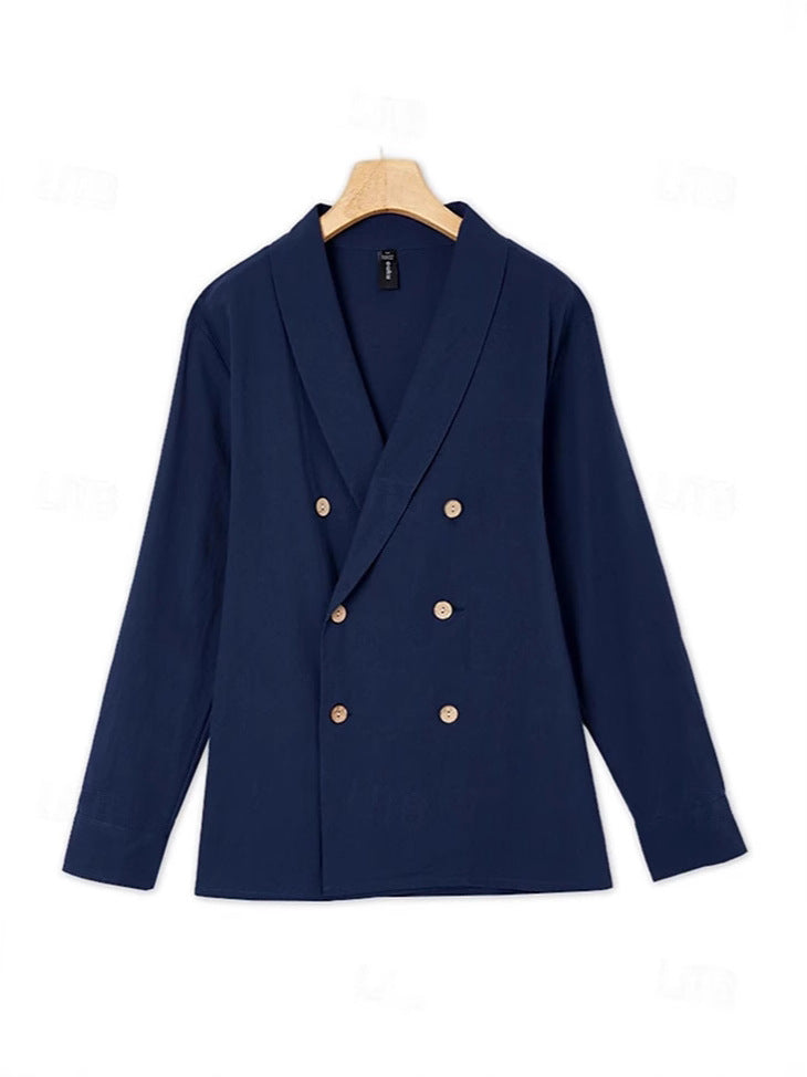 Herren Leinenblazer Elegent Doppelter Knopf Modern