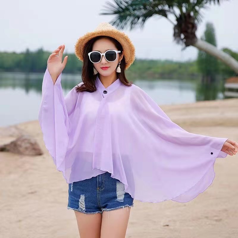 Damen Kimono Chiffon Leicht mit Weiten Ärmeln Sommer