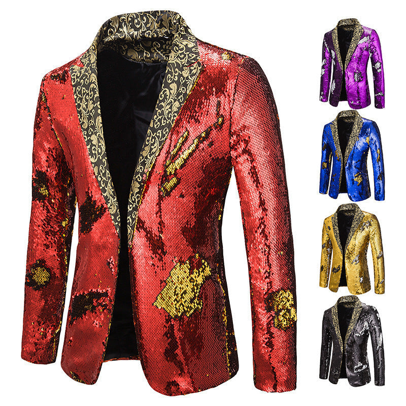 Herren Blazer Glitzernd Paillettenjacke Extravagant Schwarz