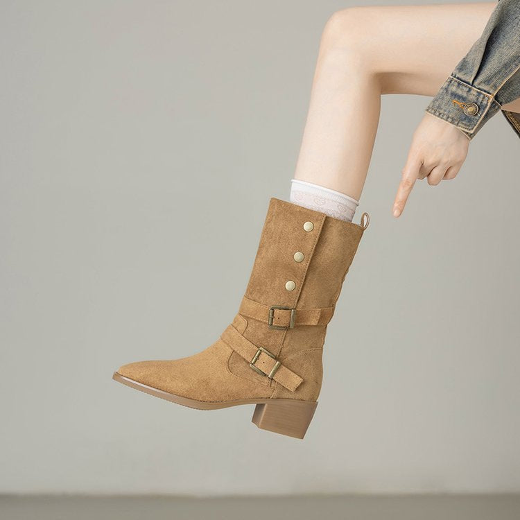 Damen Stiefel Schnällen Design Bequem Blockabsatz