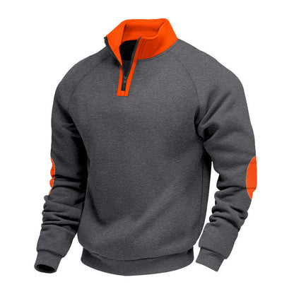 Herren Sweatpullover Modern mit Reißverschluss und Kontrast Ellenbogen