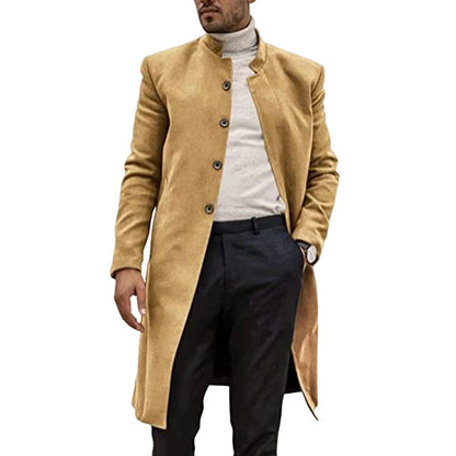 Herren Trenchcoat Elegant Lang Mantel Wolle Schwarz - BerlinGlamour