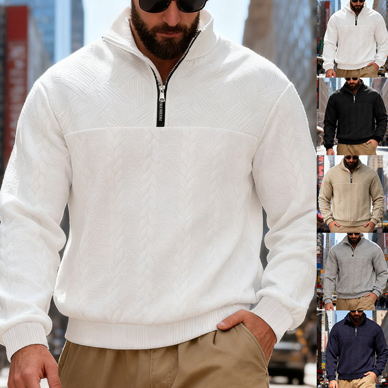 Herren Fleecepullover Halbzipper Strukturmuster Winterwarm - BerlinGlamour
