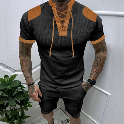 Herren Kurzarmshirt Modern Schnürdesign Berlin Style - BerlinGlamour