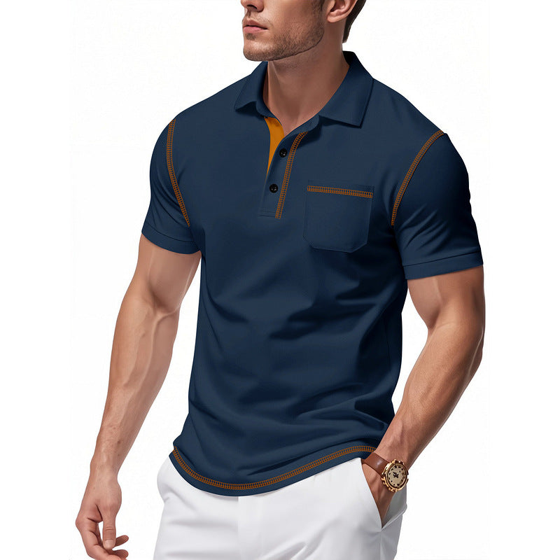 Herren Poloshirt Modern Henley Kragen Kontrast Akzente