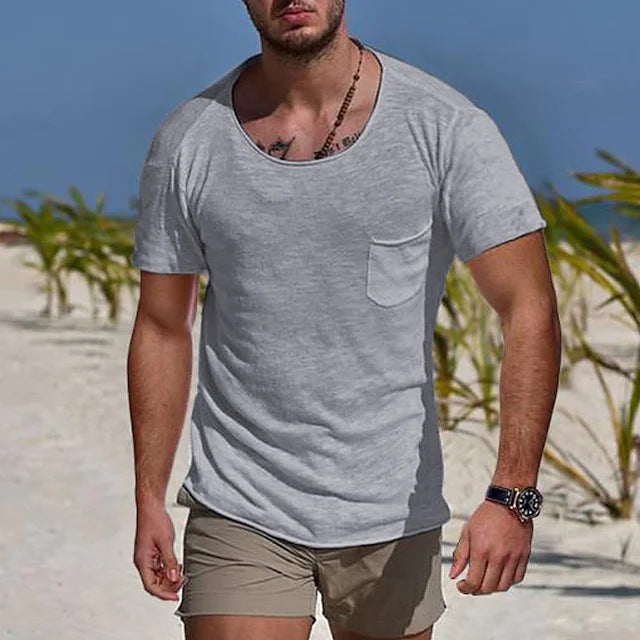 Herren Rundhalsshirt Modern mit Brusttasche und Slim Fit
