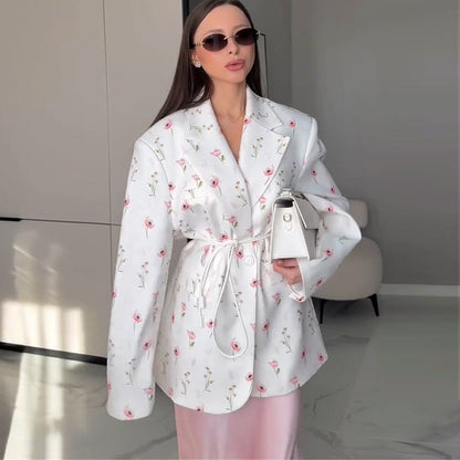 Elegante Damenblazer mit Blumenmuster Modern Frauenjacke