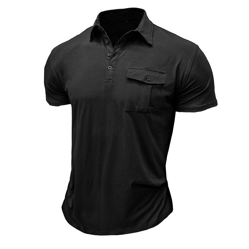 Herren Polohemd Modern Stehkragen Knopfverschluss Schwarz