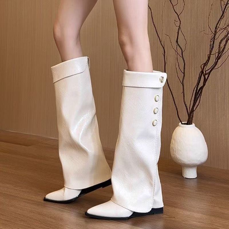 Damen Stiefel Knöchelhoch Flexible Schaft Knöpfchen Detail - BerlinGlamour