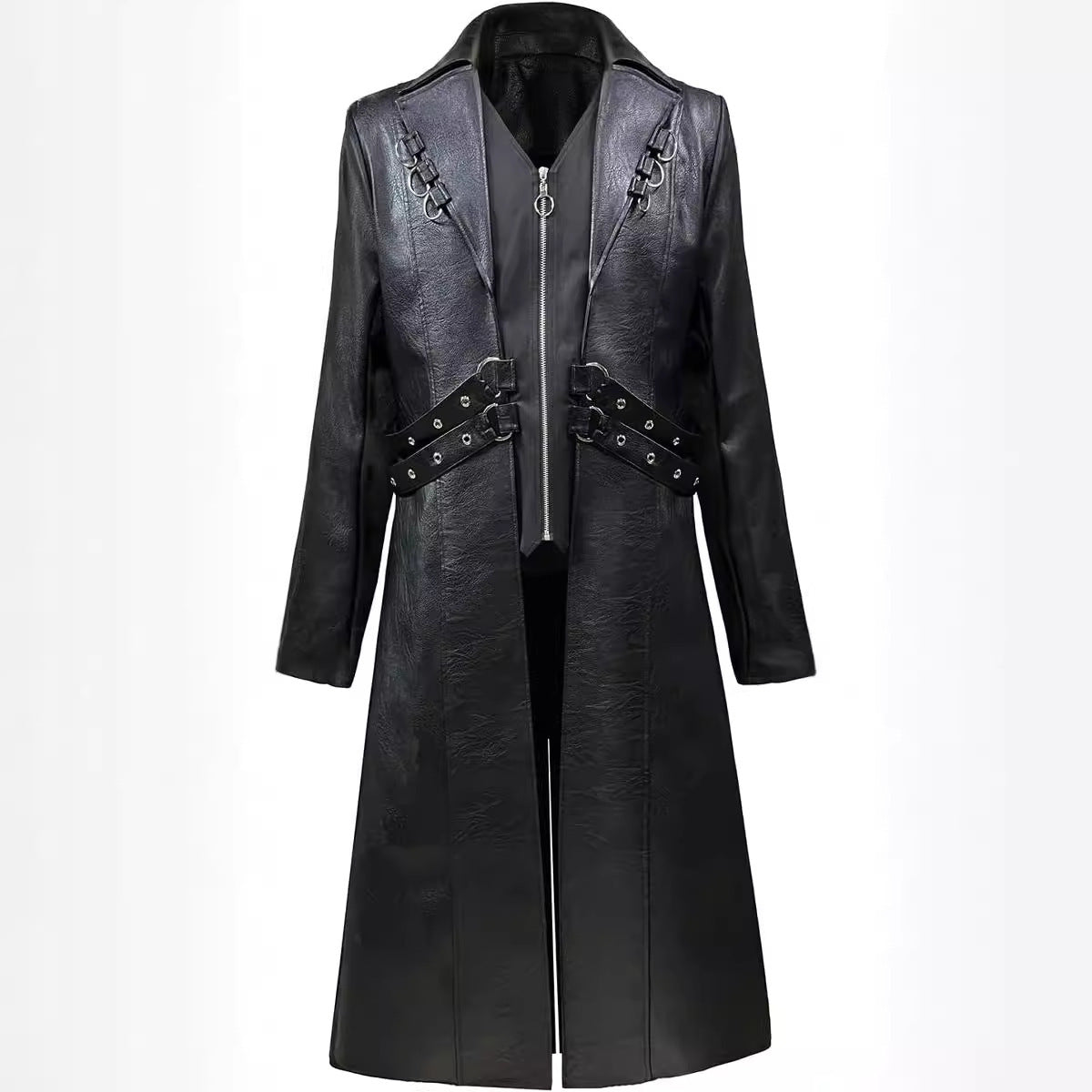 Damen Ledermantel Asymmetrisch Reißverschluss Modern - BerlinGlamour