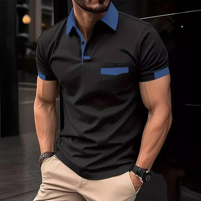 Herren Polohemd Modern mit Brusttasche und Kontrastkragen