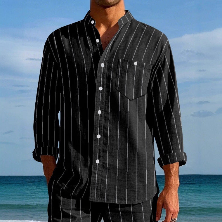 Herren Langarmhemd Modern mit Streifenmuster Elegante Optik