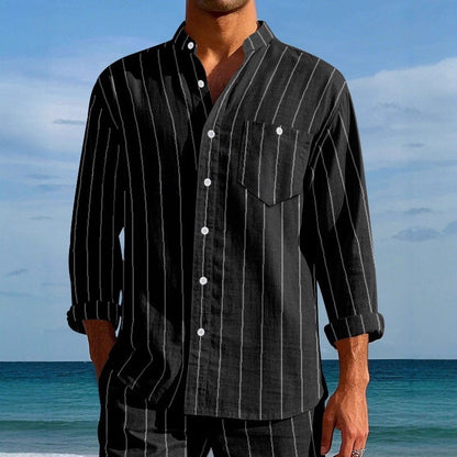Herren Langarmhemd Modern mit Streifenmuster Elegante Optik