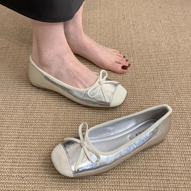 Damen Ballerinas Schimmernde Oberfläche mit Schleife