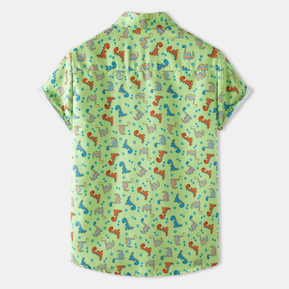 Herren Kurzarmhemd Dinosaurier Motiv Relaxed Fit