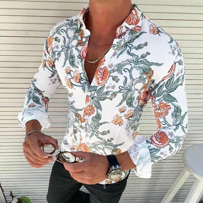Herren Hemd Langarm Modernes Florales Design