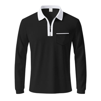 Herren Polo Langarm mit Reißverschluss und Brusttasche Modern