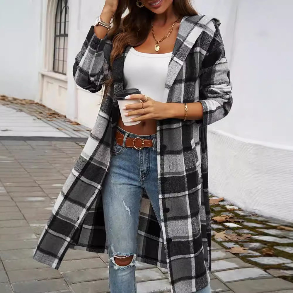 Damen Mantel Karierter Modern Schnitt mit Taschen