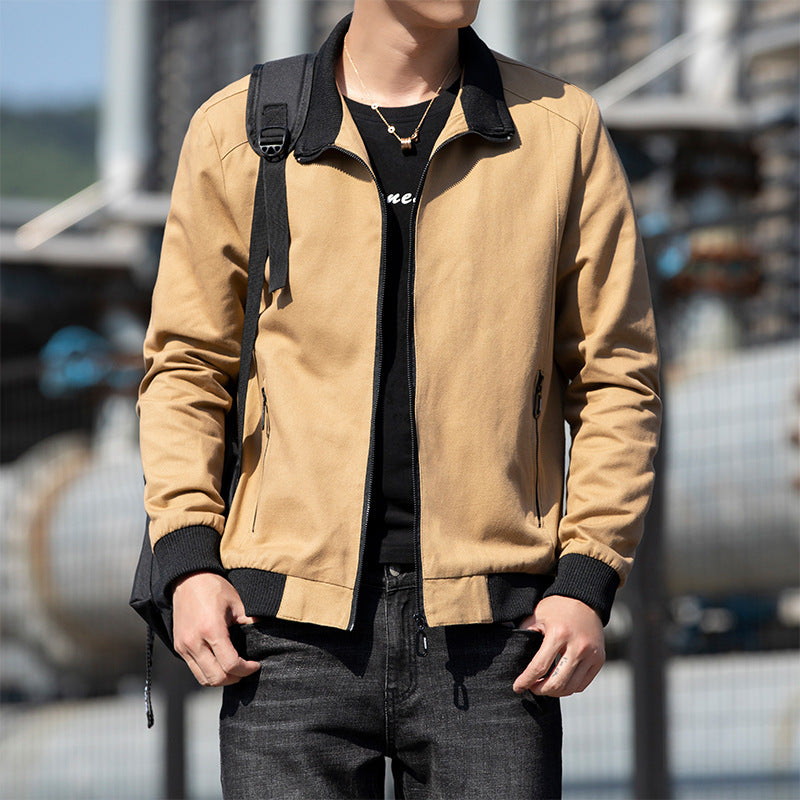 Herren Lederjacke Übergangsjacke Reißverschluss Stehkragen Modern