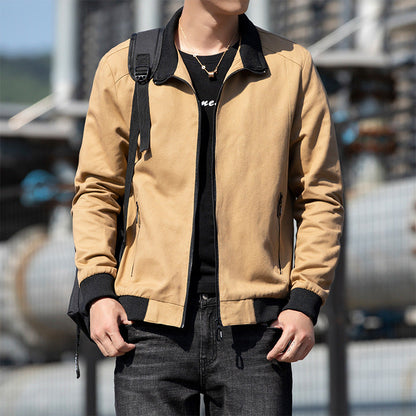 Herren Lederjacke Übergangsjacke Reißverschluss Stehkragen Modern