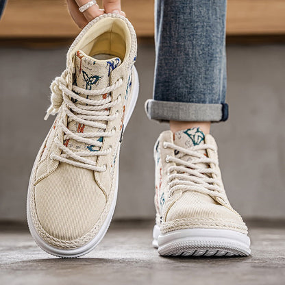 Damen Sneaker Hoch Gestickt Flexibel Mode Schuhe