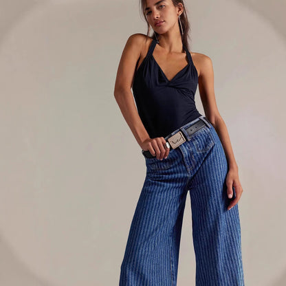 Damen Jeans Weite Bein mit Streifen Nähte