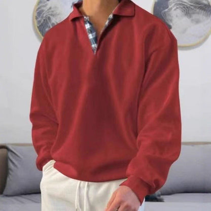 Herren Polohemd Langarm Elegant V-Ausschnitt Modern