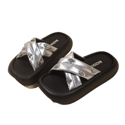 Damen Slipper mit Glitzersteinen Modisch Comfort