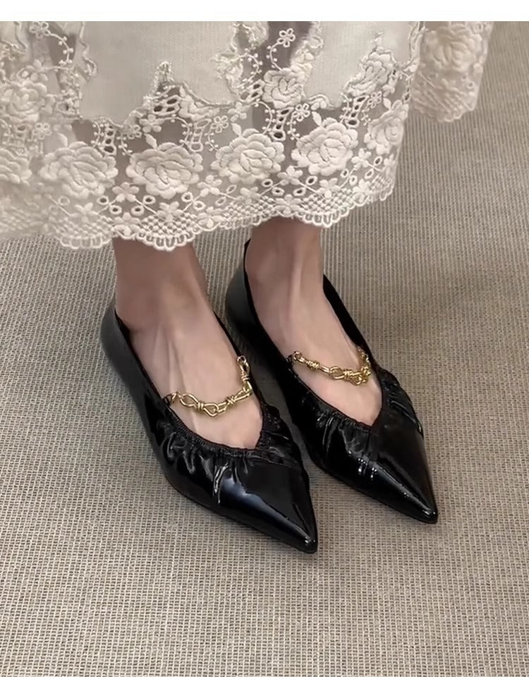 Damen Ballerinas Glanz Elegante Kettendekoration